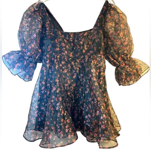 BUDDY LOVE LADIES DRESS SMALL PINK BLACK babydoll PUFF PARTY MINI date night - Picture 1 of 12